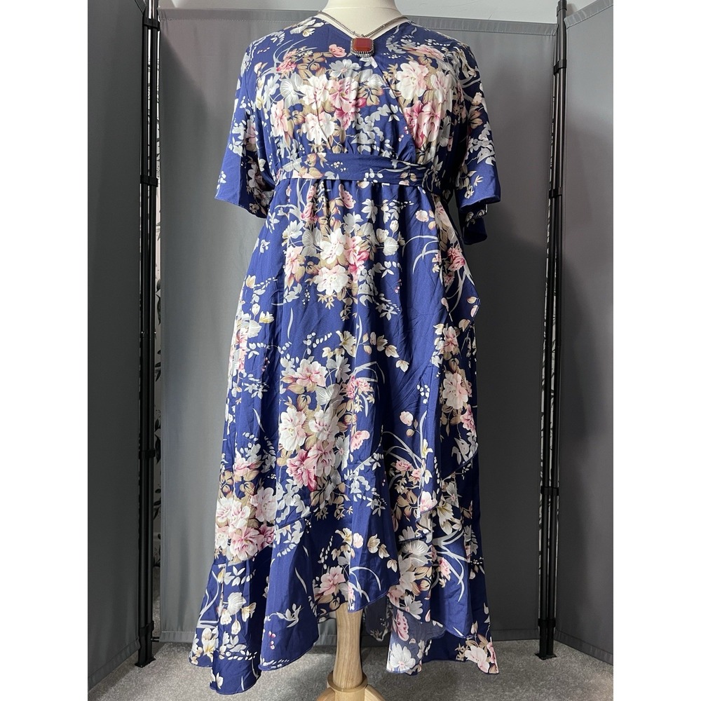 Keluummi Floral Blue Summer Wedding Guest Maxi Dress Sz Plus 20 XXL NWT Pockets